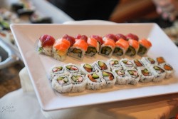 an assortment of food at a wedding reception