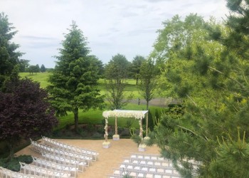 an overhead shot of a courtyard area