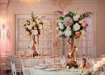 flower centerpieces on tables at a wedding