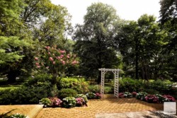 an outdoor wedding reception area
